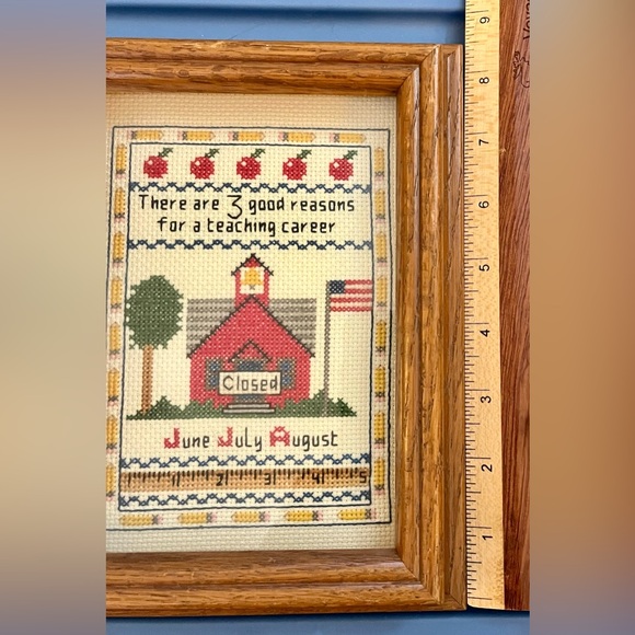 Teacher Needlepoint Framed “There Are 3 Good Reasons for a teaching career...'" - Picture 5 of 5